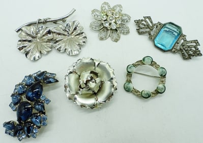 (6) VTG SILVER TONE BROOCHES