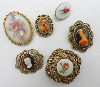 (6) CAMEO & PORTRAIT BROOCHES