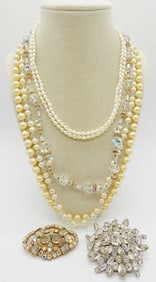 WEISS RHINESTONE BROOCH, PEARLS & MORE