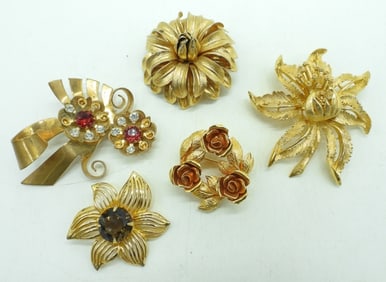 (5) GOLD TONE VTG BROOCHES