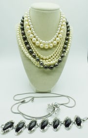8 PEARL NECKLACES & A BRACELET