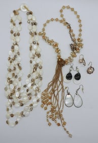 VINTAGE SHELL & BEADED NECKLACES & EARRINGS