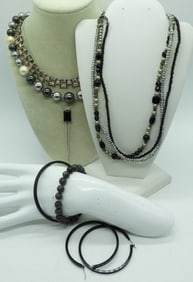 (6) PIECE BLACK & SILVER TONE  JEWELRY  LOT