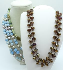 (3) VTG GLASS BEAD GEMSTONE NECKLACES