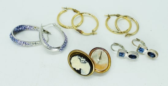 (5) PIERCED EARRINGS - HOOPS & CAMEO