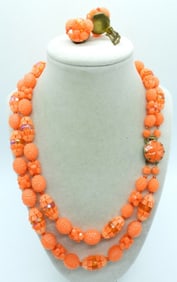 BRIGHT ORANGE VTG NECKLACE EARRINGS