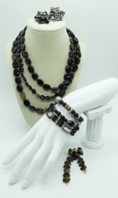 (6) BLACK GEMSTONE RHINESTONE JEWELRY