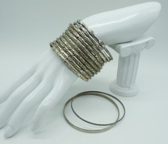 (12) BANGLE BRACELETS-SILVER TONE