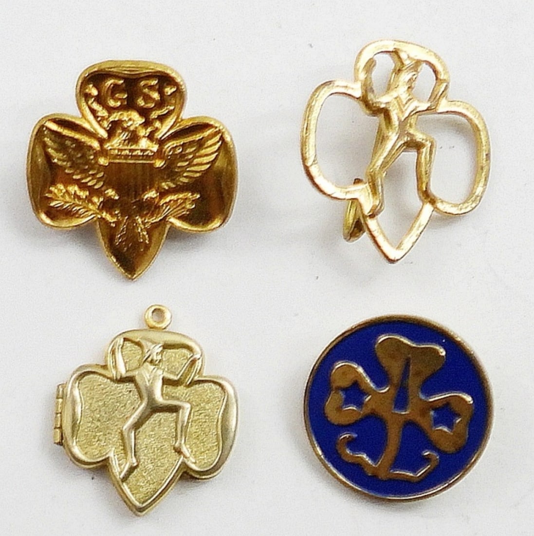 VINTAGE GIRL SCOUT: 3 PINS AND A LOCKET