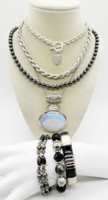 BLACK & SILVER NECKLACE BRACELET LOT