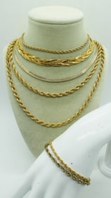(7) GOLD TONE ROPE CHAINS & BRACELETS