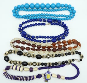 (5) VINTAGE BEADED NECKLACES