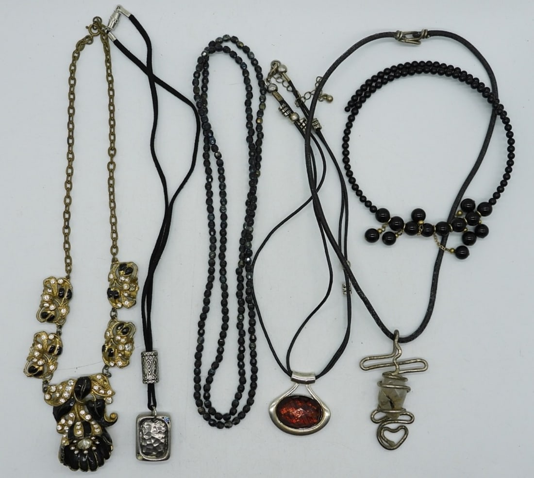 (6) BLACK BEADED & CHORDED NECKLACES (1 of 1)