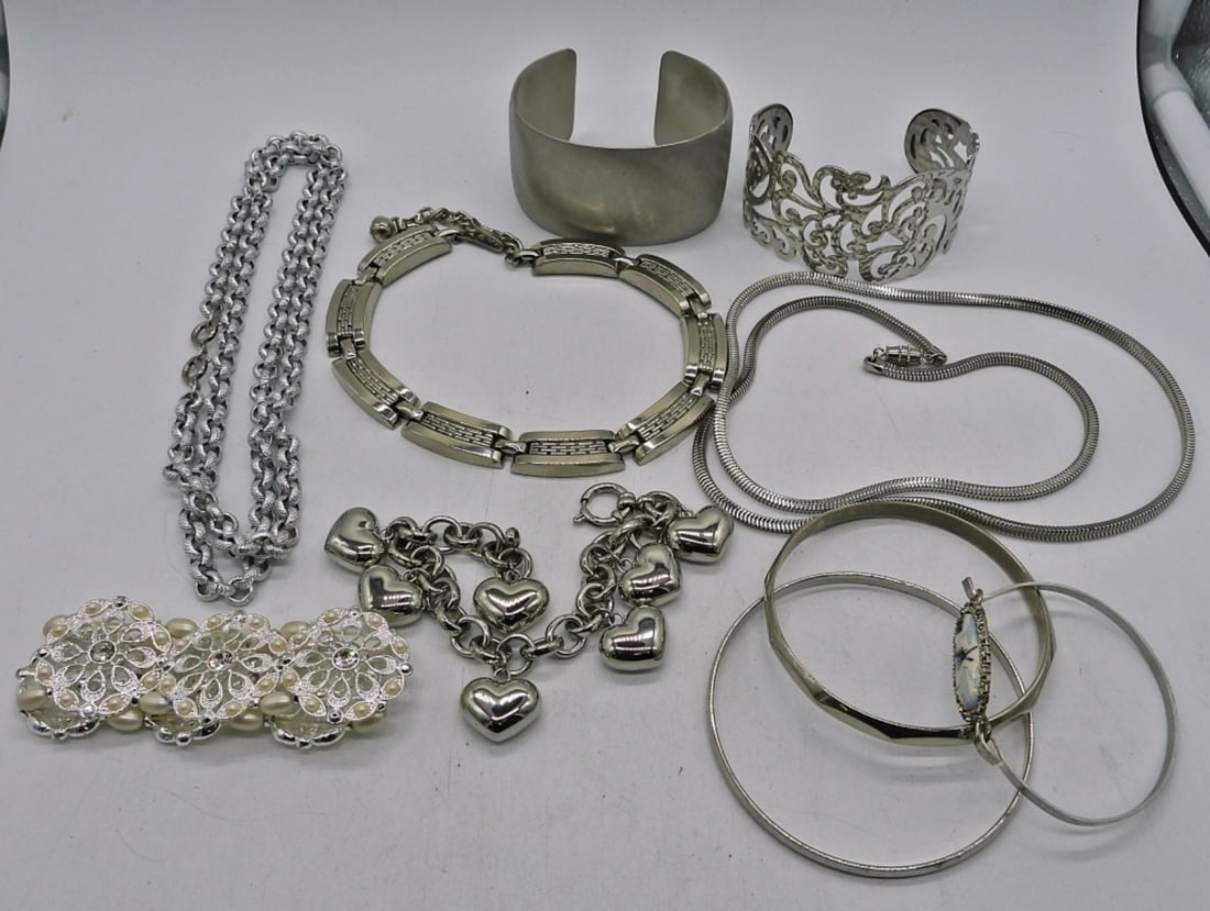 (10) SILVER TONE BRACELETS & CHAINS (1 of 1)