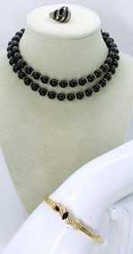 LADIES BLACK AND GOLD TONE  FASHION SET