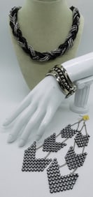 3 PIECE BLACK AND SILVER TONE SET