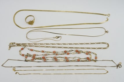 6 CHAIN NECKLACES & 1 RING
