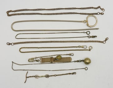 (8) VTG ANTIQUE WATCH CHAINS / FOBS
