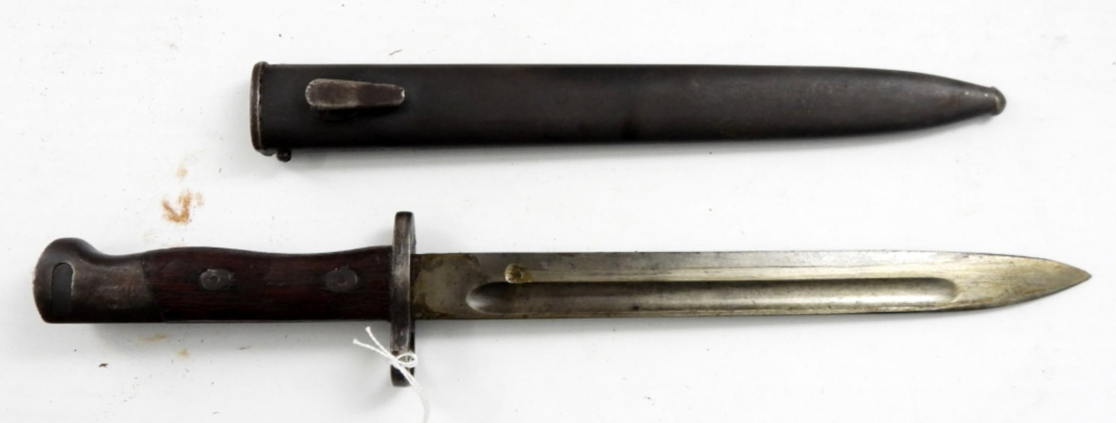 WOOD HANDLE BAYONET w/SCABBARD: 14 1/2" LONG