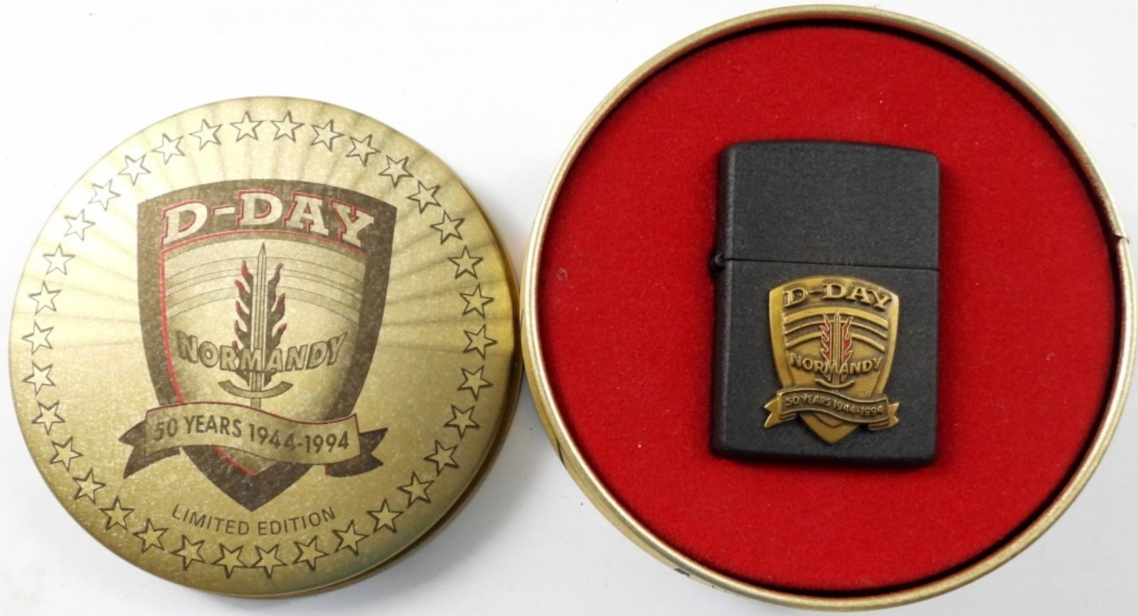 SEALED 50 YEAR ANN. D-DAY NORMANDY LIGHTER: SEALED, IN ORIGINAL TIN CASE, 50 YEAR ANN. LIMITED EDITION 1944-1994