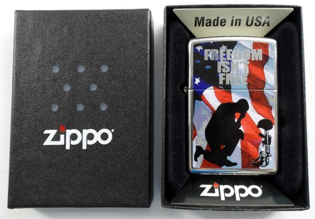 UNFIRED 2013 ZIPPO FREEDOM ISNT FREE LIGHTER: IN ZIPPO BOX, UNFIRED