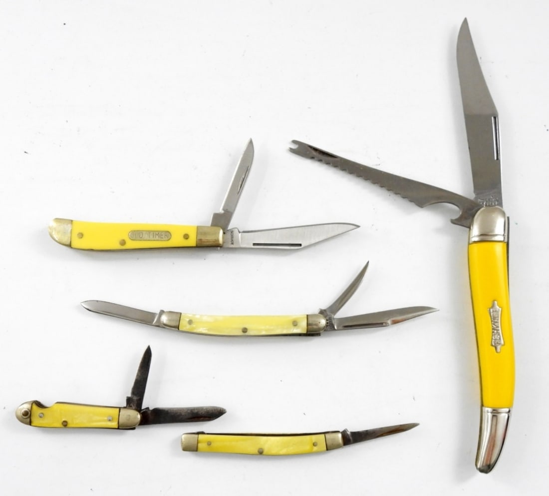 IMPERIAL FISH KNIFE plus OLD TIMER KNIFE: 72OTY plus (3) YELLOW HANDLE POCKET KNIVES