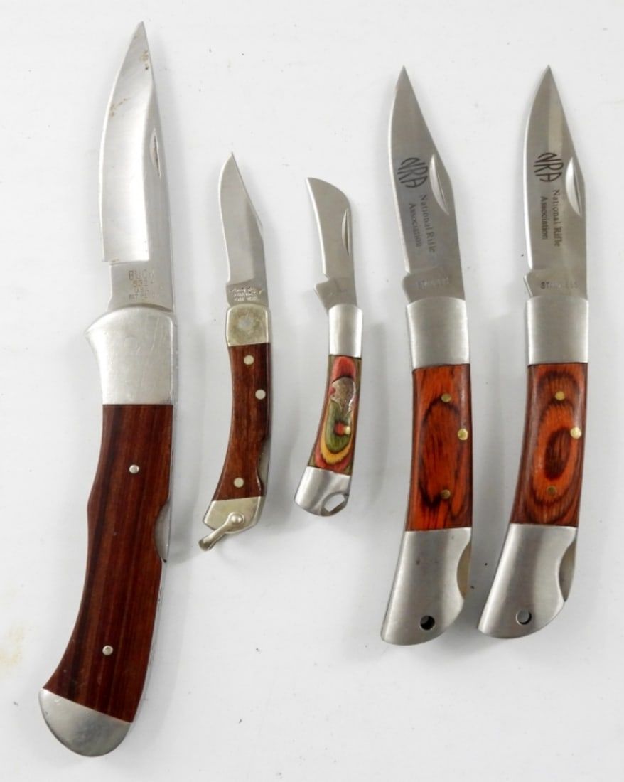 (5) WOOD HANDLE POCKET KNIFE LOT (1 of 3)
