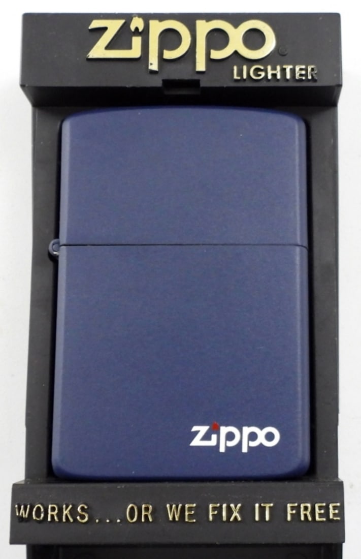 1987 UNFIRED BLUE MATTE ZIPPO: 1987 UNFIRED BLUE MATTE ZIPPO IN ORIGINAL BOX