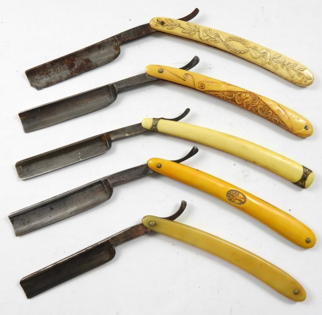 (5) VINTAGE STRAIGHT RAZORS, YELLOW HANDLES (1 of 5)