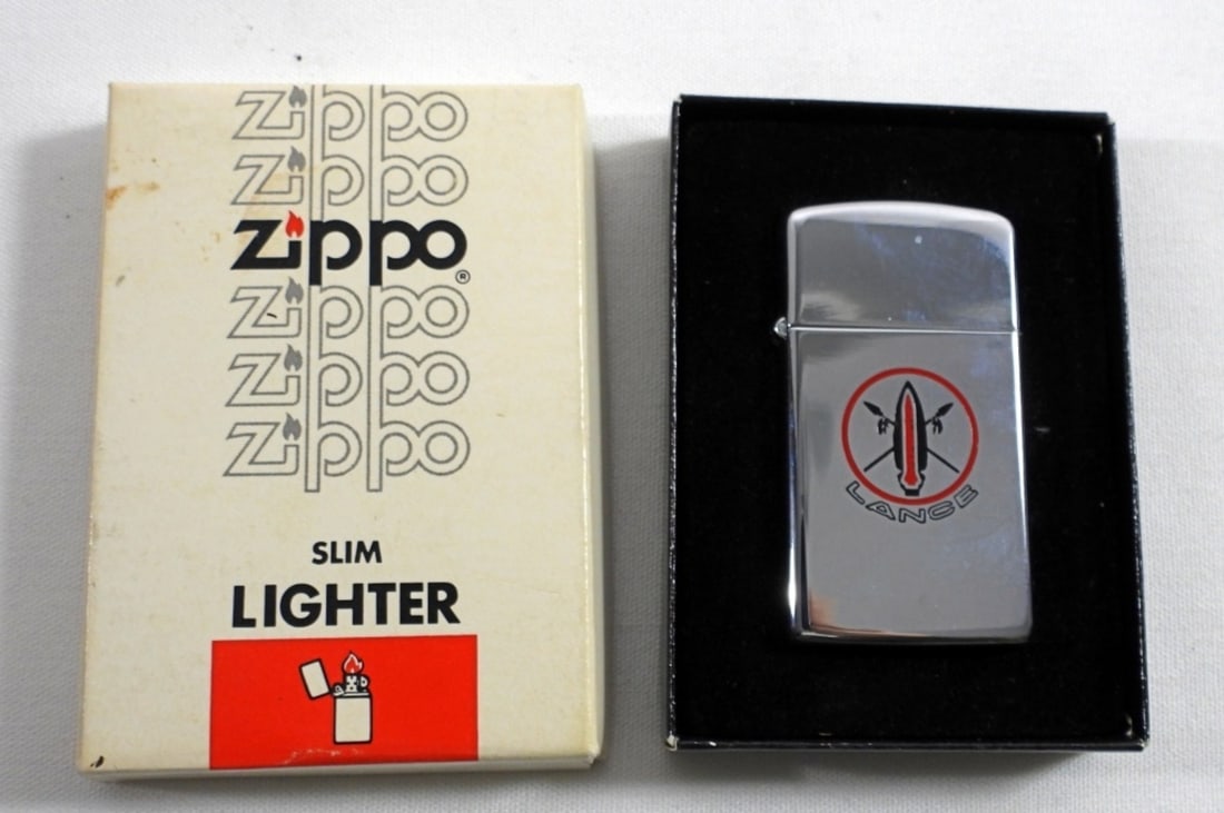 1978 UNFIRED SLIM ZIPPO w/ LANGE LOGO IN BOX: 1978 UNFIRED SLIM ZIPPO w/ LANGE LOGO IN ORIGINAL BOX