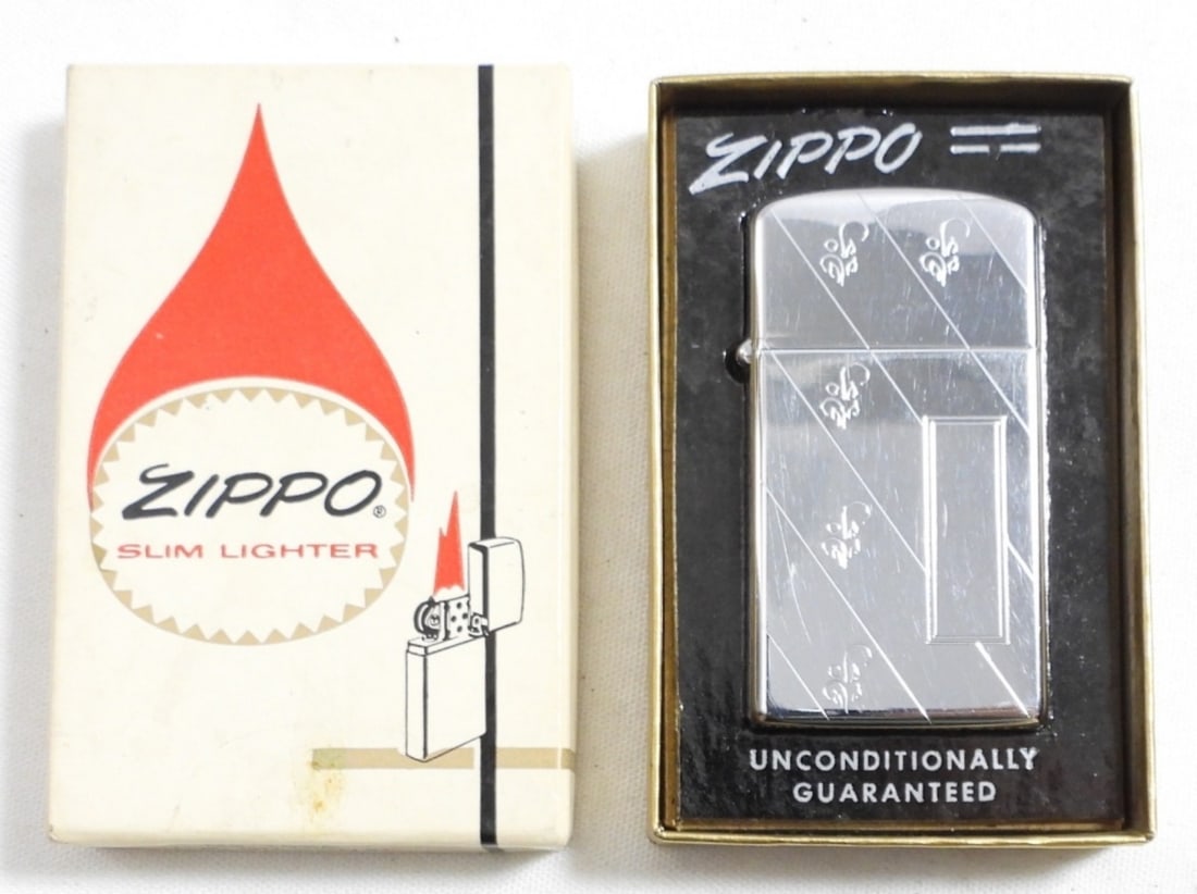 1963 SLIM FIRED  ETCHED DESIGN  ZIPPO (1 of 4)