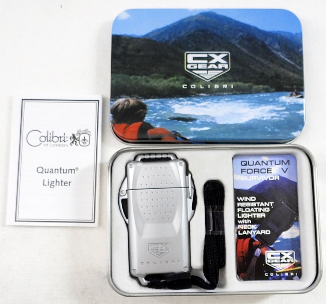 COLIBRI QUANTUM LIGHTER w NECK LANYARD: COLIBRI QUANTUM LIGHTER w/ NECK LANYARD , WIND RESISTANT FLOATING LIGHTER IN TIN