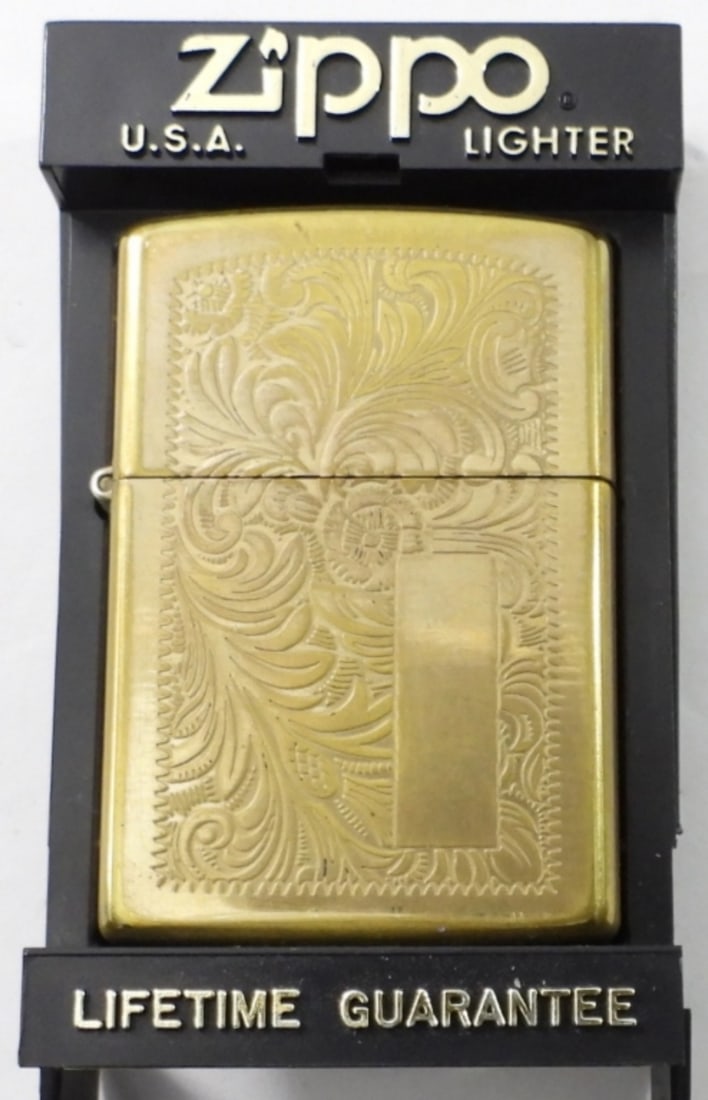 1992 FIRED BRASS VENETIAN ZIPPO IN CASE: 1992 FIRED BRASS VENETIAN ZIPPO IN ORIGINAL CASE