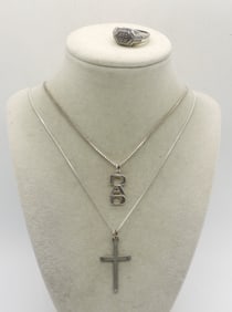 DAD 925 NECKLACE, CROSS & DIAMOND RING