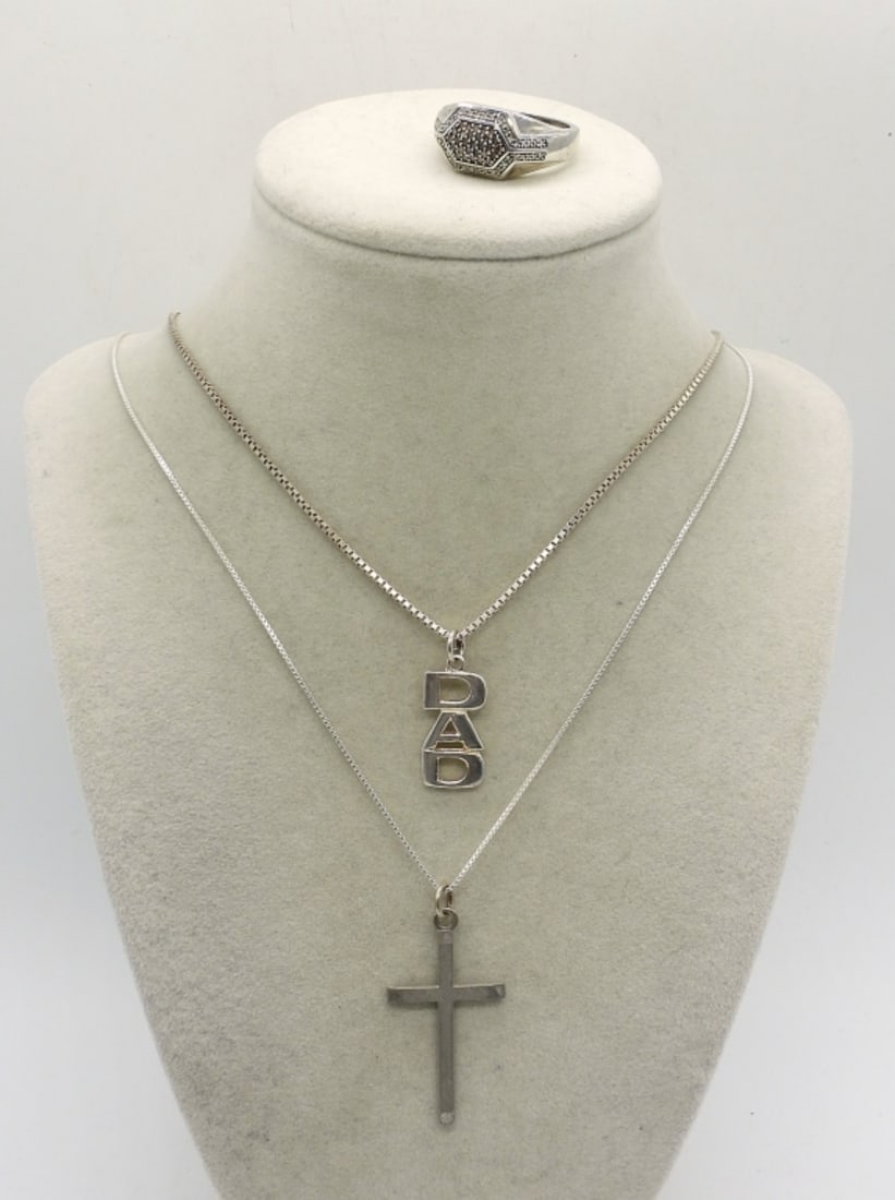 DAD 925 NECKLACE, CROSS & DIAMOND RING (1 of 3)