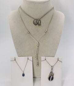 (4) NICE NECKLACES - 925 - AGATE - SAPPHIRE