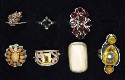 (7) STERLING GEMSTONE RINGS