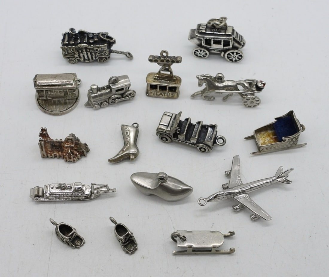 (16) VTG STERLING CHARMS: SIXTEEN STERLING VINTAGE CHARMS. 23 DWT