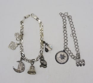 (2) VTG STERLING CHARMS BRACELETS W/ CHARMS