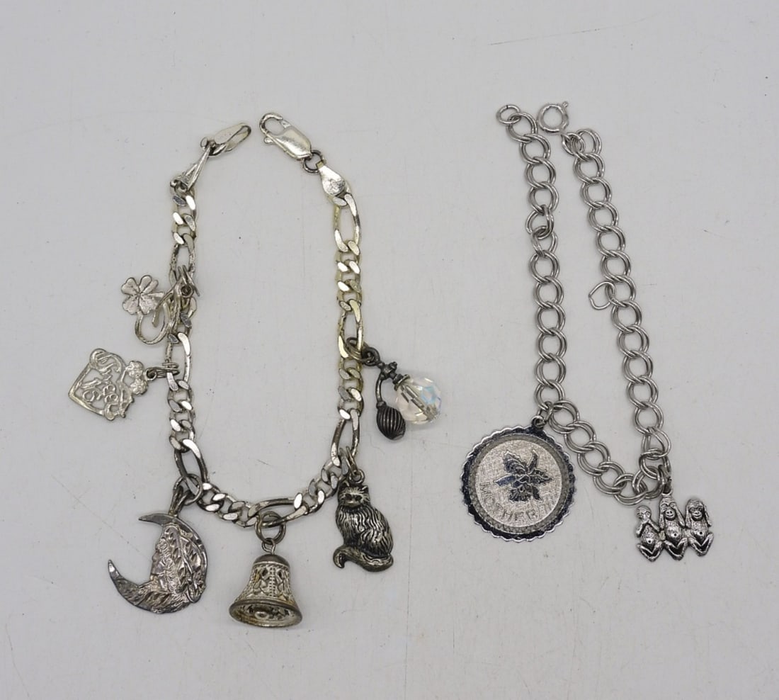 (2) VTG STERLING CHARMS BRACELETS W/ CHARMS (1 of 1)