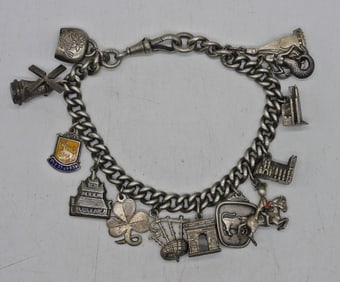 (12) CHARMS & VTG CHARM BRACELET 925