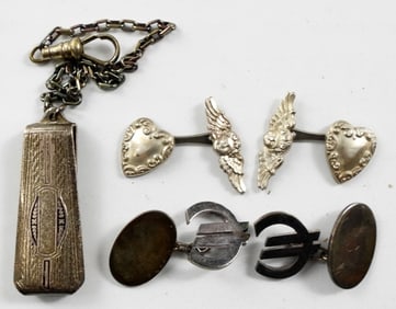HICKOK STERLING WATCH CHAIN & (2)