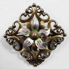 SYMMETALIC STERLING 14k GOLD FLORAL PIN