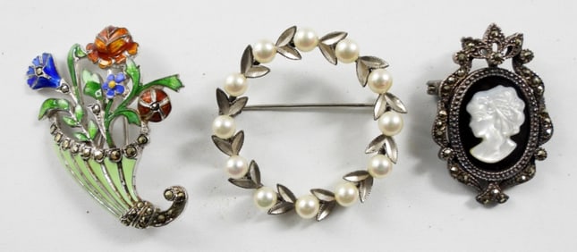 (3) VINTAGE 925 LADIES BROOCHES / PINS
