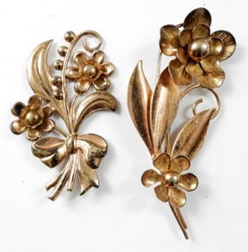 (2) STERLING FLOWER BROOCHES