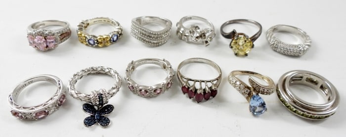(12) STERLING GEM RINGS