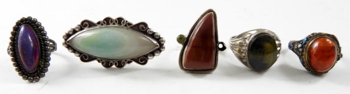 (5) STERLING GEM RINGS