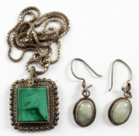 GREEN NATURAL STONE STERLING NECKLACE