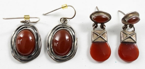 ISRAEL Signed B 925 CARNELIAN EARRINGS