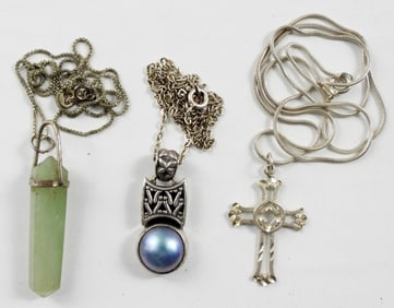 (3) STERLING NECKLACES - BLUE MABE PEARL